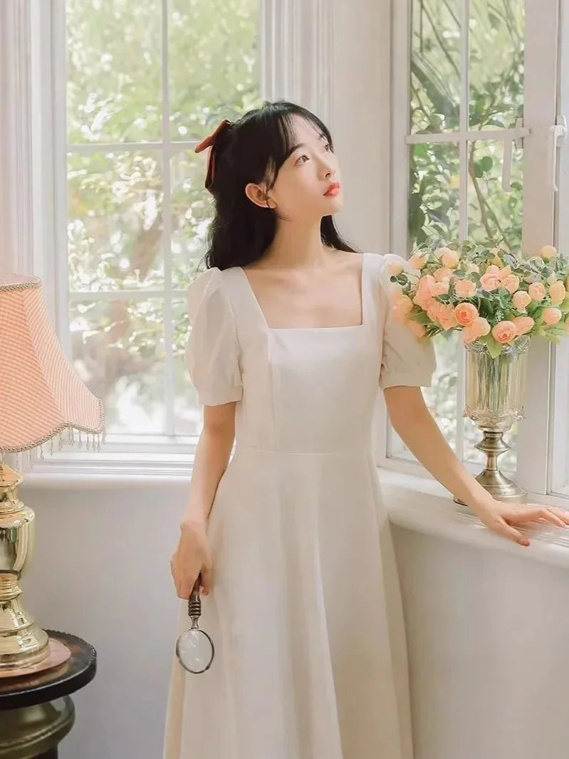 Square Neck Ruffle Midi Dress