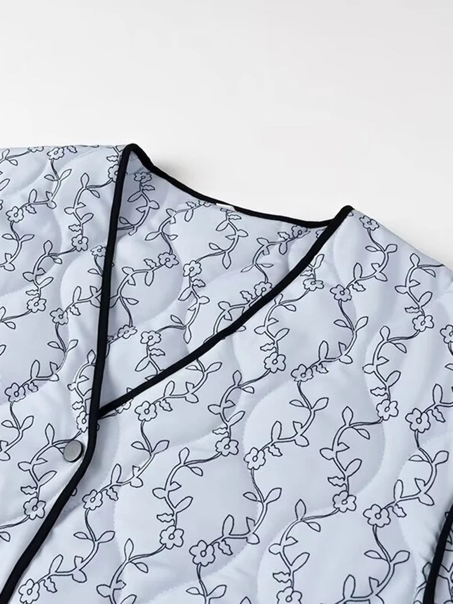 BloomGuard Floral Puffer Button Jacket
