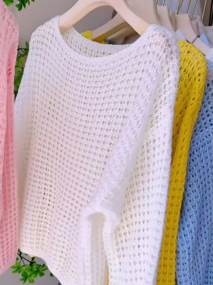 Thin Hollow Knit Cropped Sweater