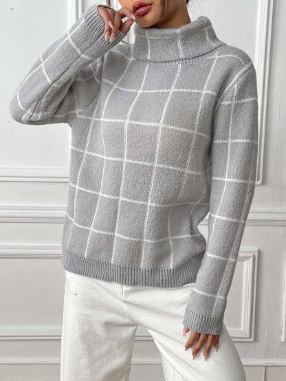 Plaid Muse Turtleneck Knit Sweater