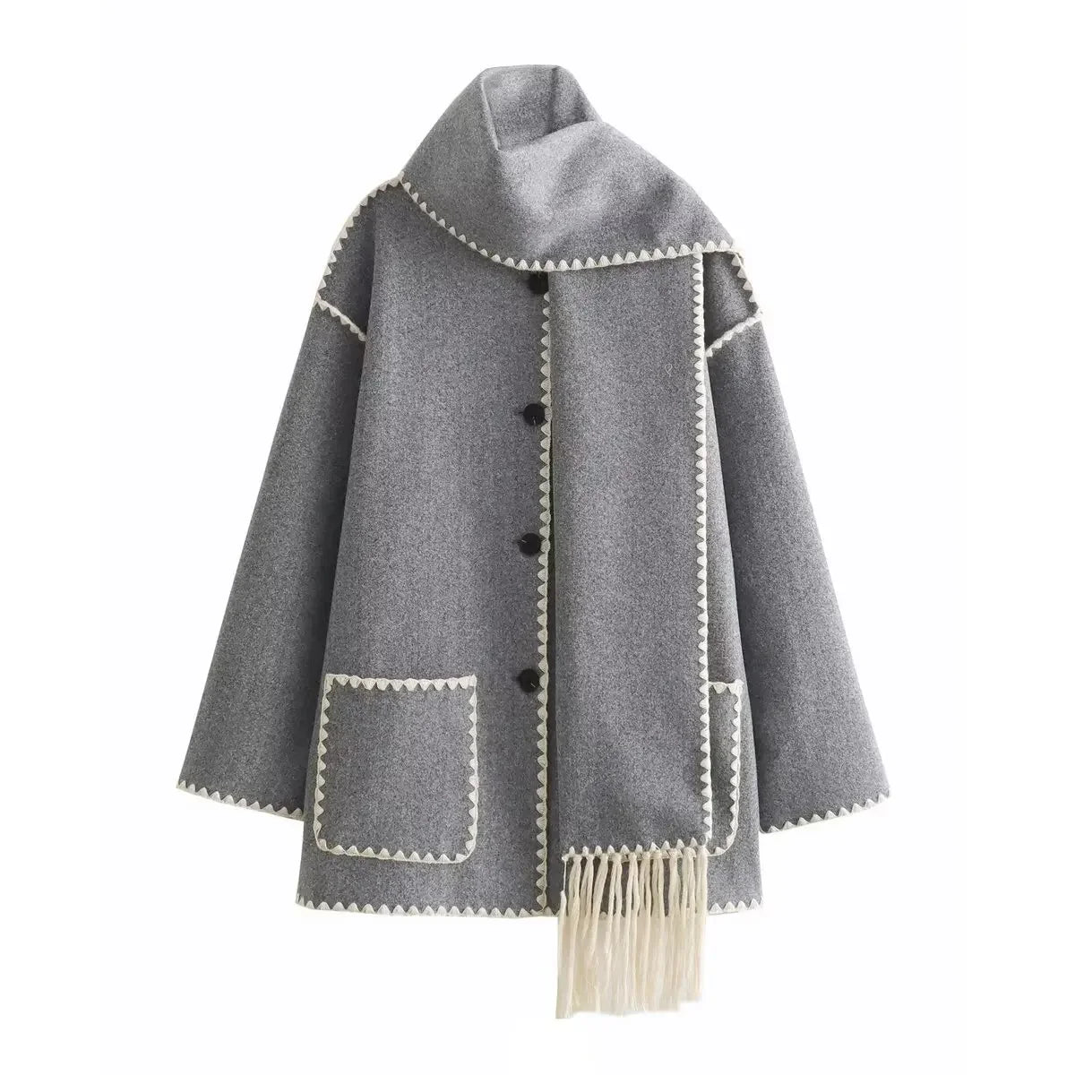 Cozy Weave Scarf Splice Wool Coat