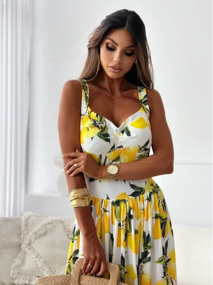 Lemon Print Maxi Dress