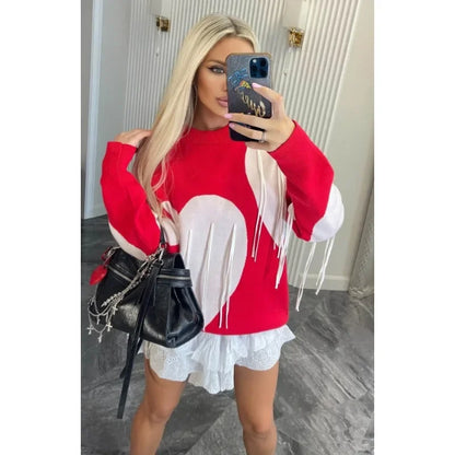 Playful Heart Tassel Sweater