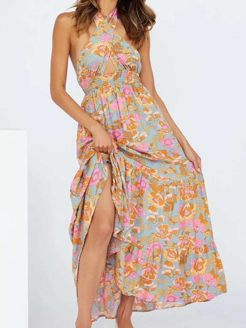 Elegant V Neck Wrap Maxi Dress
