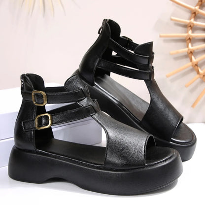 Retro Leather Wedge Sandals