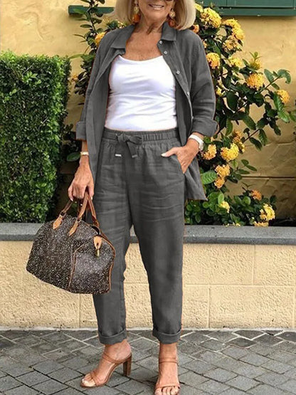 Cotton Linen Button Shirt & Pants Set