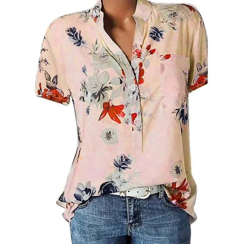 Floral V-Neck Summer Tee for Women