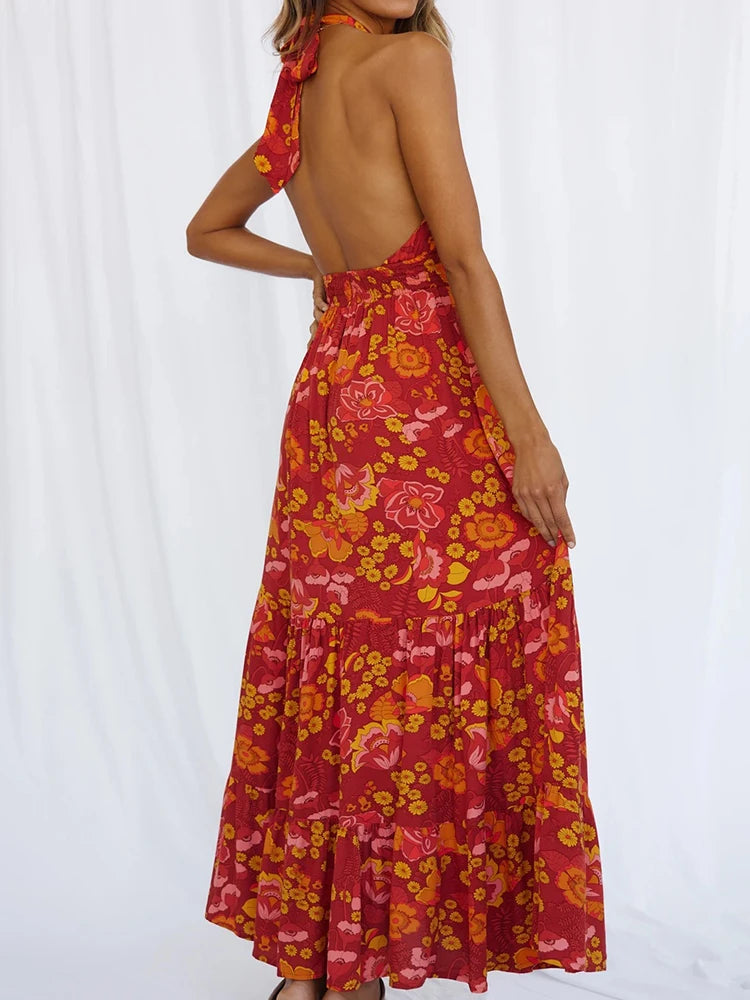 Elegant V Neck Wrap Maxi Dress