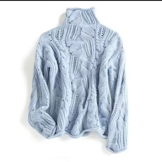 Knotted Sweater  High Collar Thick Warm