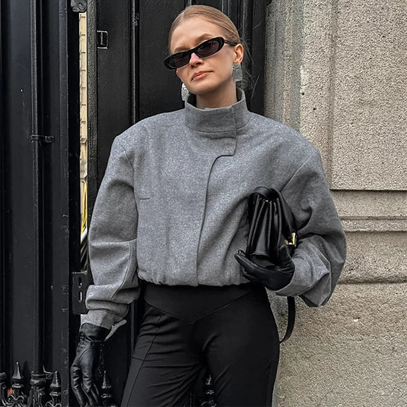 Elegant Gray Woolen Coat