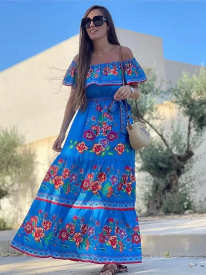 Red Bloom One-Shoulder Swing Dress