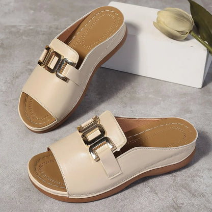 Summer Stride Chunky Wedge One-Shoulder Slippers