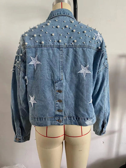 Glam Starry Beaded Denim Jacket