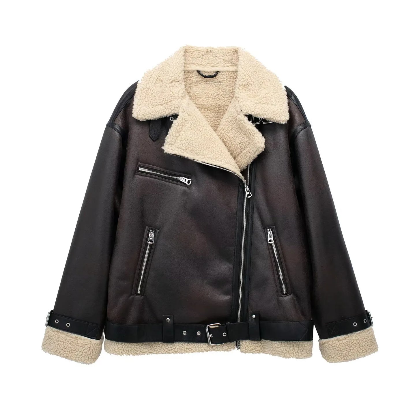 FurEdge Moto Style Faux Fur Jacket
