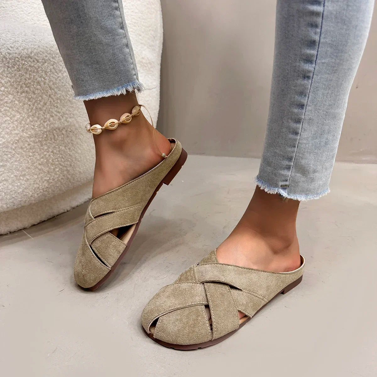Retro Crossover Flat Mules for Women