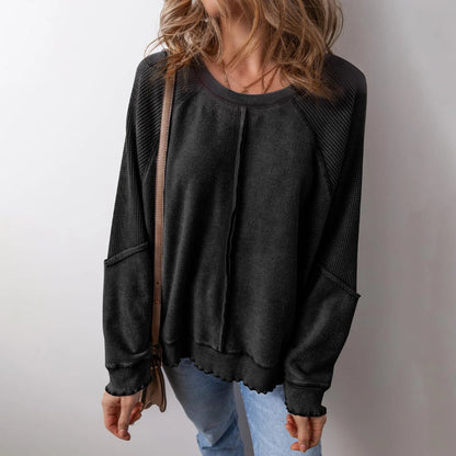 Patchwork Charm Waffle Knit Pullover