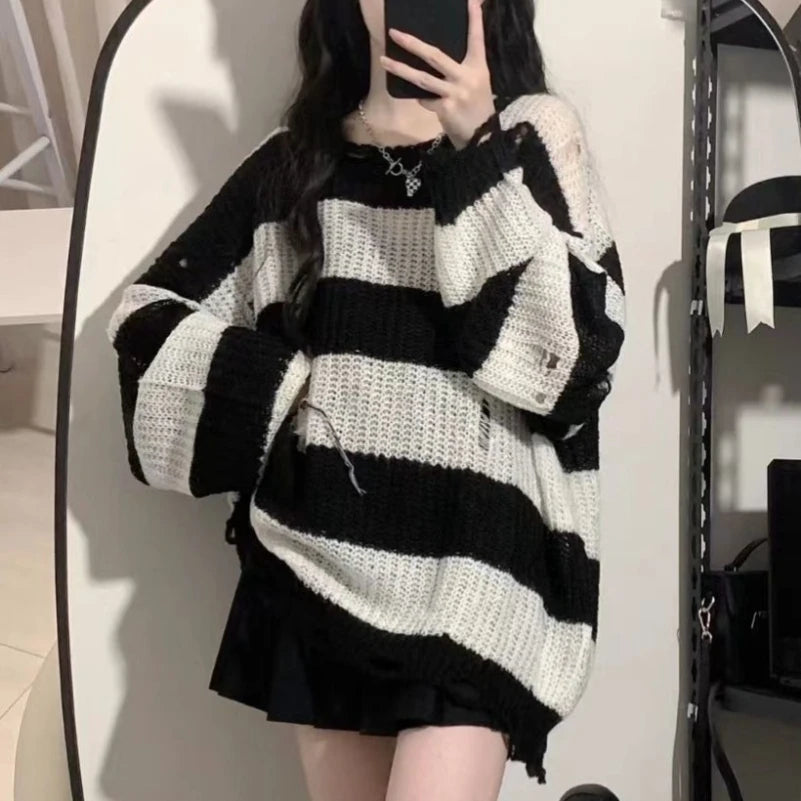 Black & Pink Striped Knitted Sweater