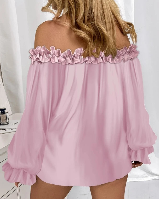 Ruffle Edge Long Sleeve Blouse