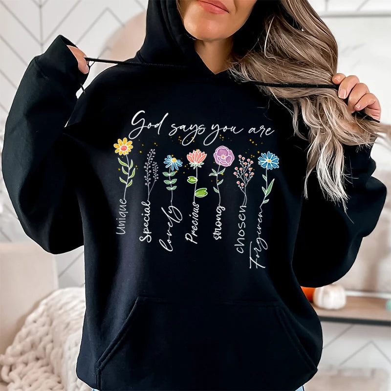Funny Flower Print Hooded Sweatshirt