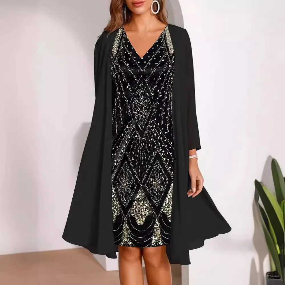 Vintage Elegance Chiffon Dress Set