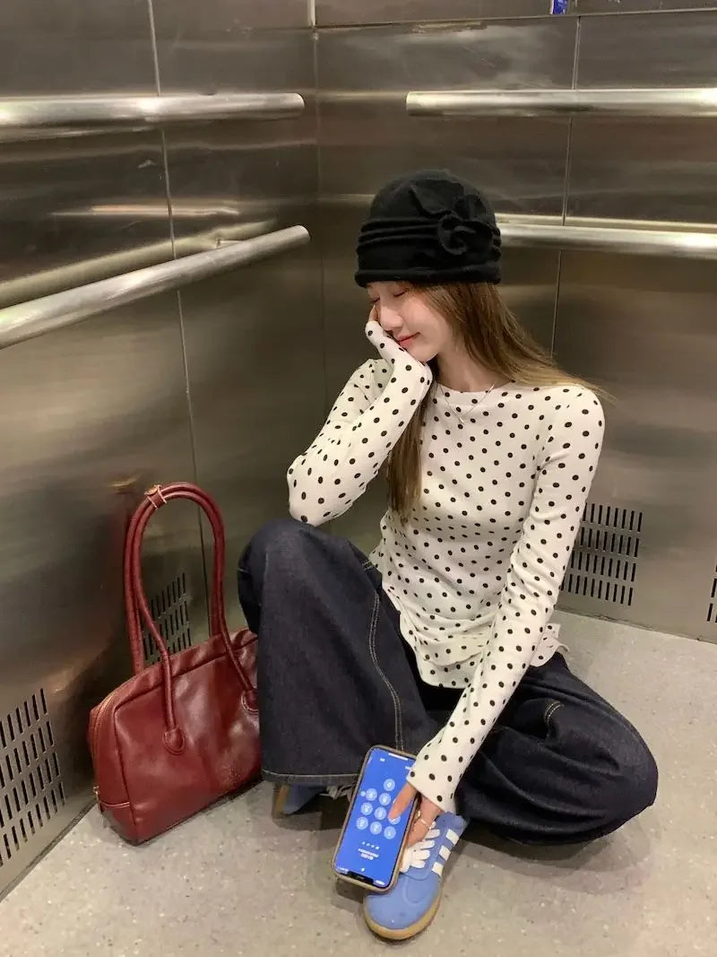 Ruffle Hem T-Shirt — Cute Polka Dot Casual