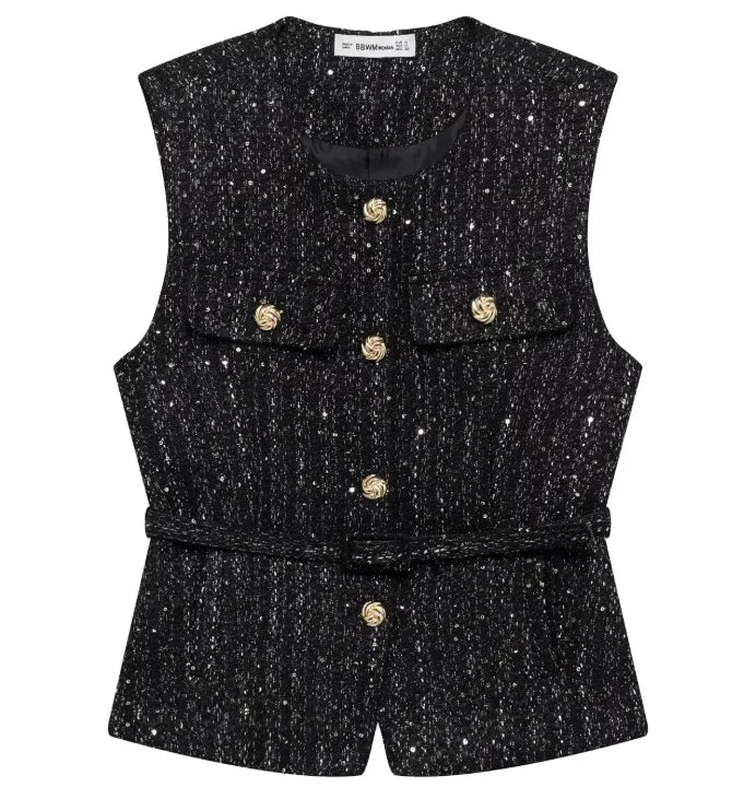 Glam Sequin Belted Vest