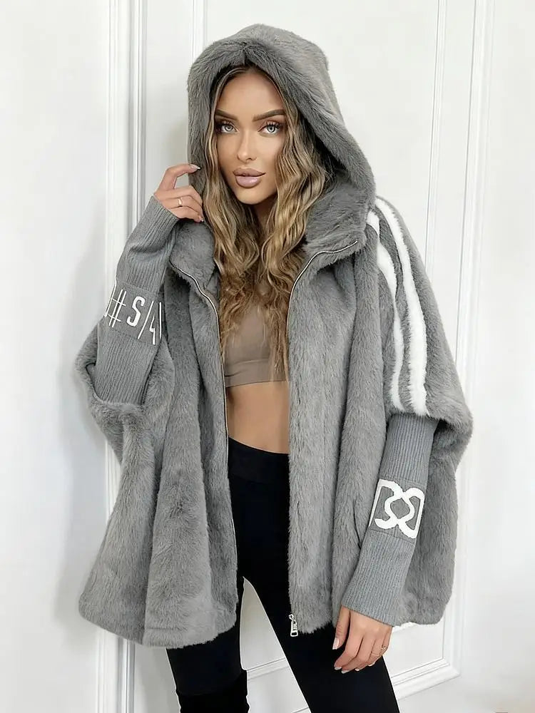 Women’s Knitted Patchwork Faux Fur Short Coat