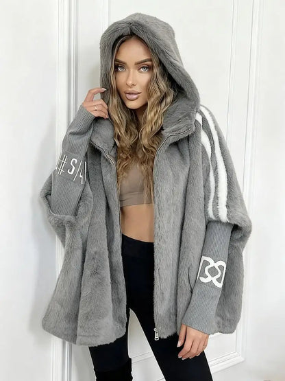 Women’s Knitted Patchwork Faux Fur Short Coat