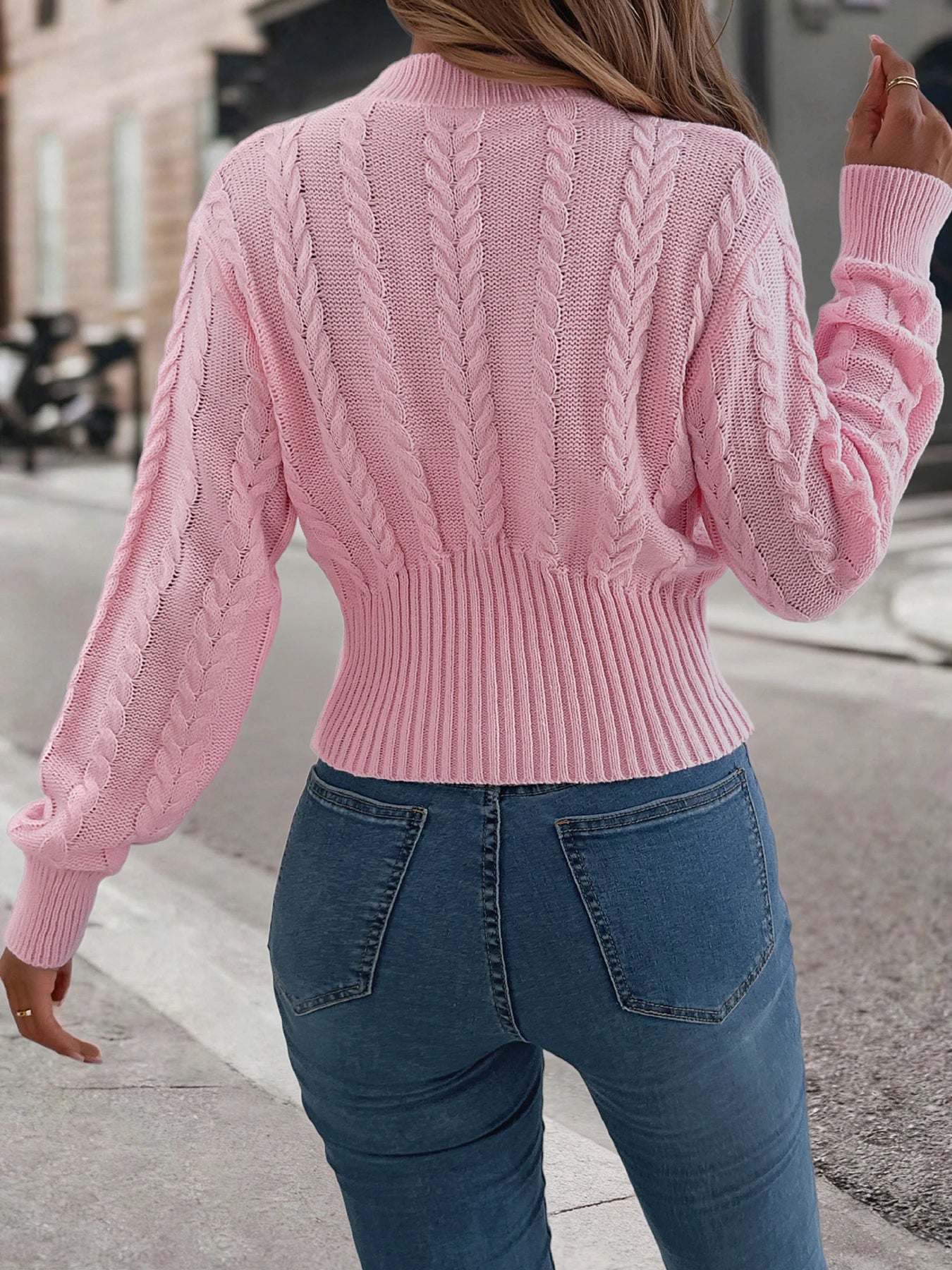 Women’s Solid Color Twist Knitted Sweater — Mock Neck