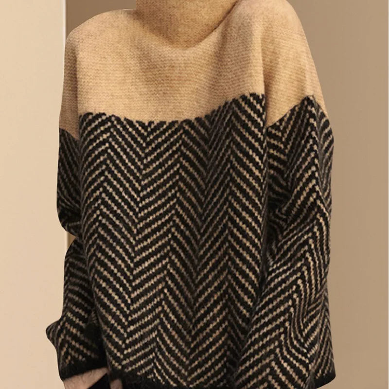 Cozy Hue Contrast Turtleneck Sweater