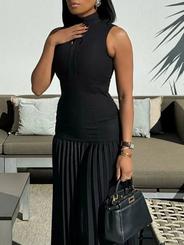 Black Mock Neck Bodycon Dress