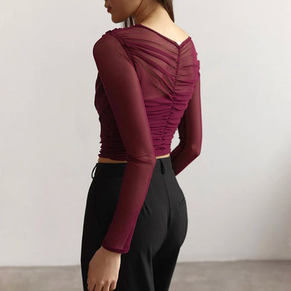 Luxe Sheer Cross Neck Mesh Top