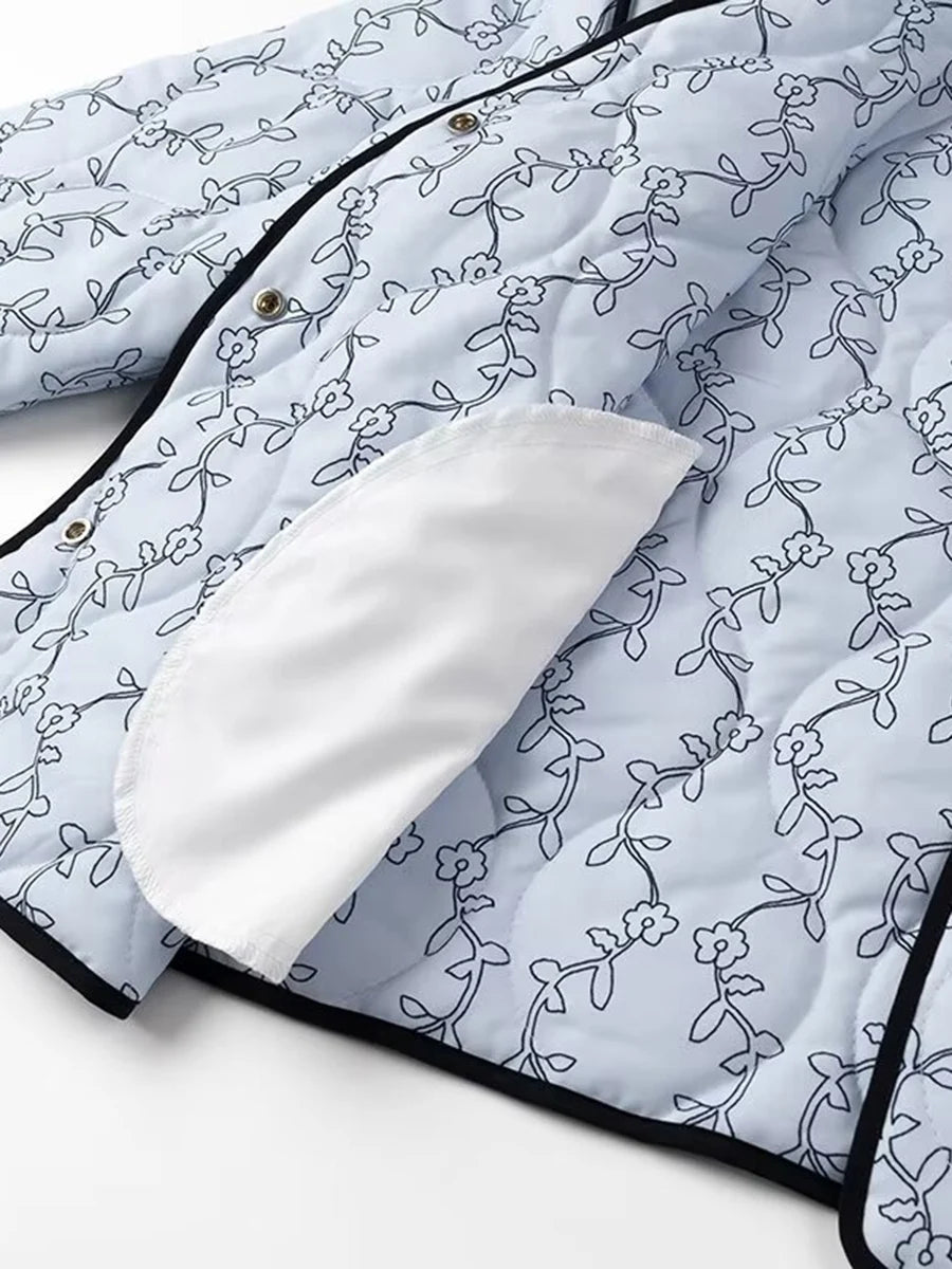 BloomGuard Floral Puffer Button Jacket
