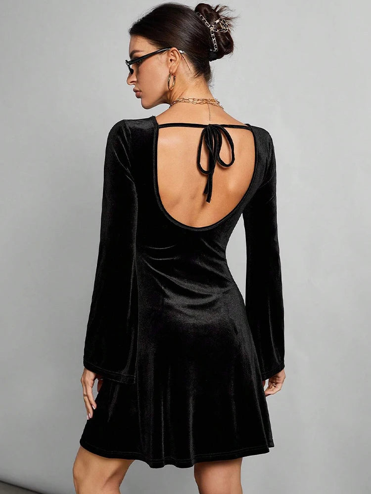 Black Mini Dress — Elegant Backless Streetwear