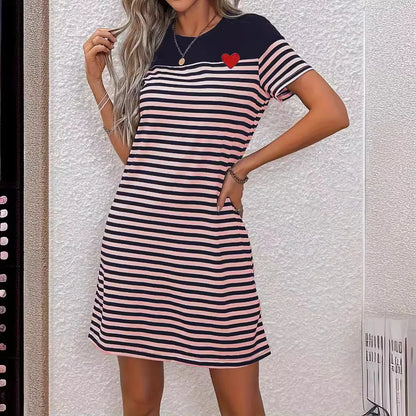 Trendy Striped Colorblock T-Shirt Dress