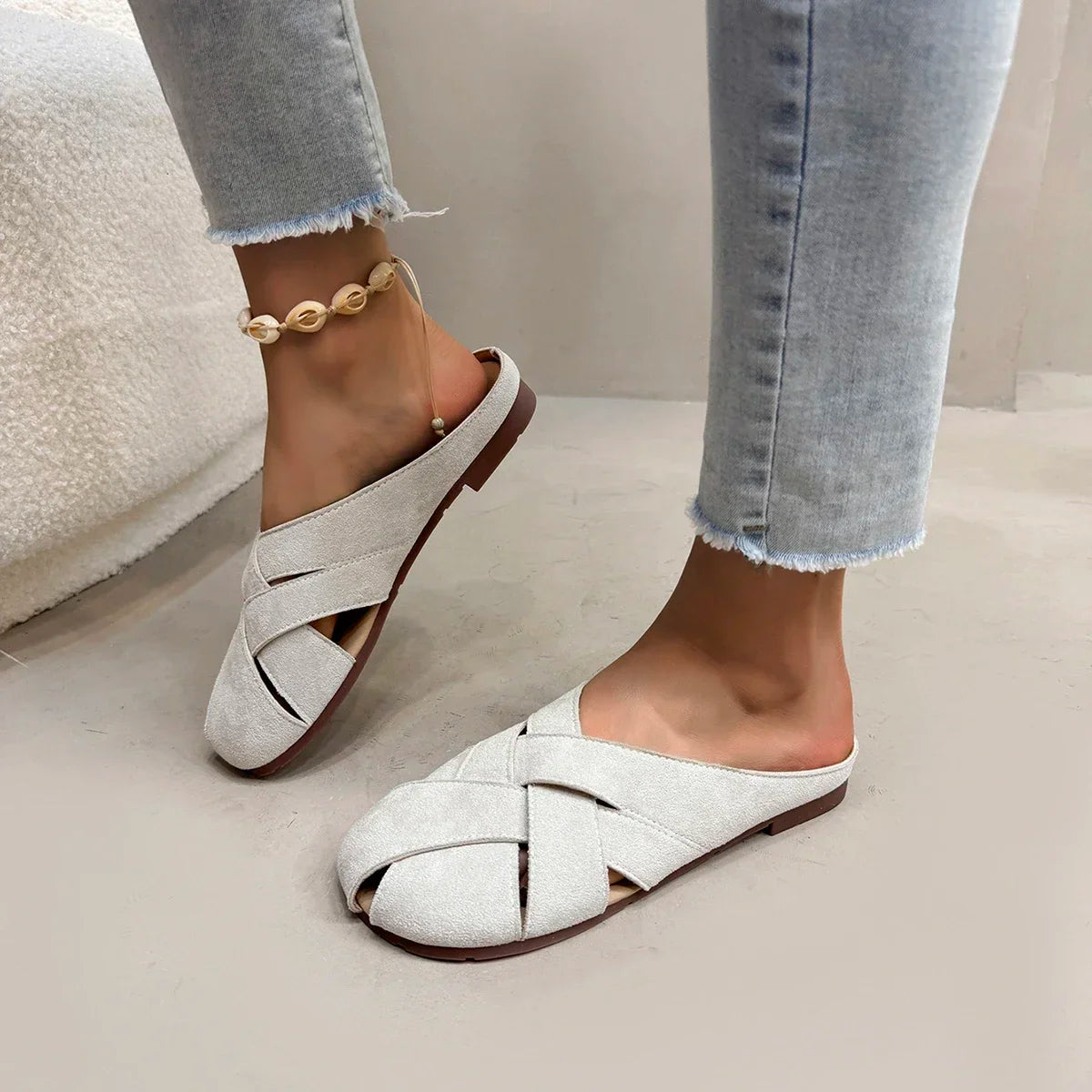 Retro Crossover Flat Mules for Women