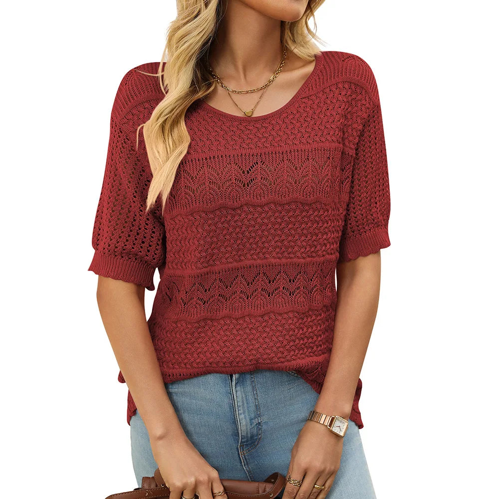 Knitted Hollow Floral Sleeve Top