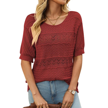 Knitted Hollow Floral Sleeve Top