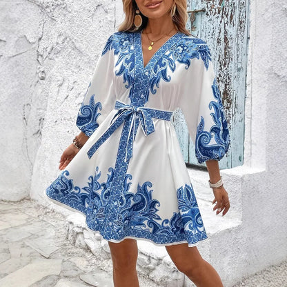 Golden Breeze V-Neck Tie Dress