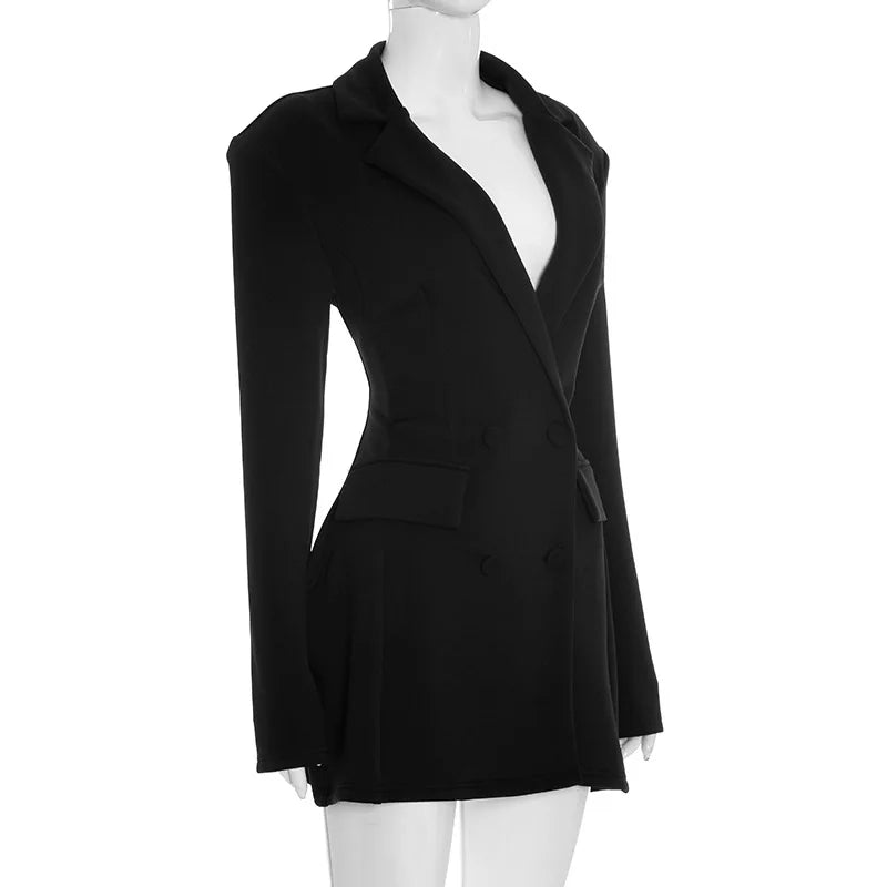 Women’s Notched Blazer Dress – Double Breasted Office Coat
