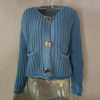 V-Neck Buckle Knit Cardigan