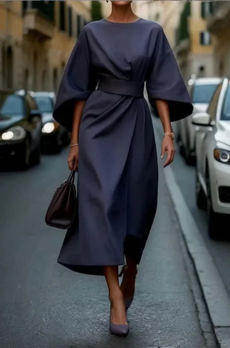 Chic Women’s Solid Color Bat Sleeve Dress