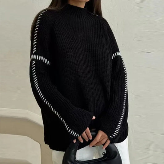 Contrast Knit O-Neck Sweater