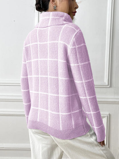 Plaid Muse Turtleneck Knit Sweater