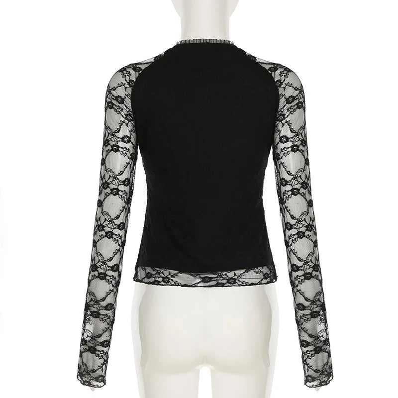 Goth Lace Sheer Patchwork Crop Top