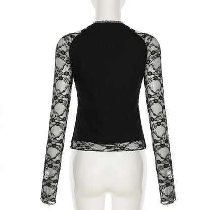 Goth Lace Sheer Patchwork Crop Top