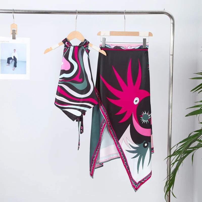 Bold Bloom Halter Skirt Set