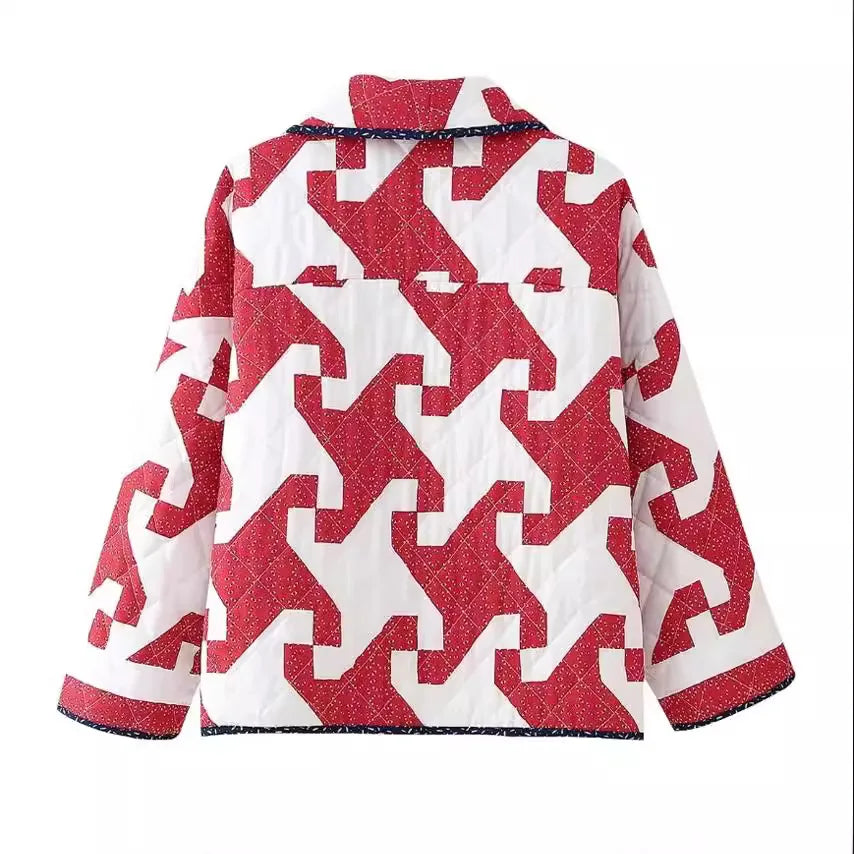 Crimson Geo Cozy Cotton Parka