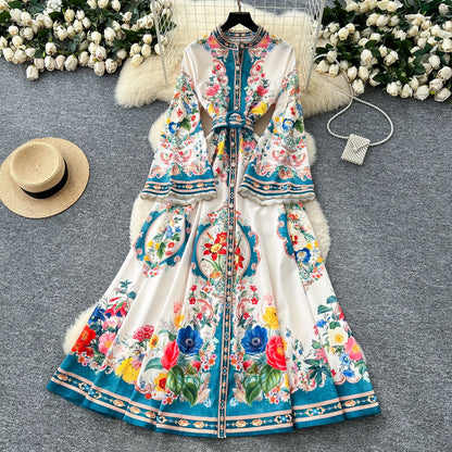 Royal Bloom Cinched Waist Maxi Dress