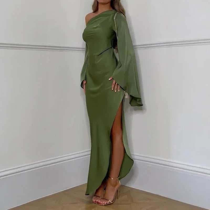Verdant Elegance Off-Shoulder Dress